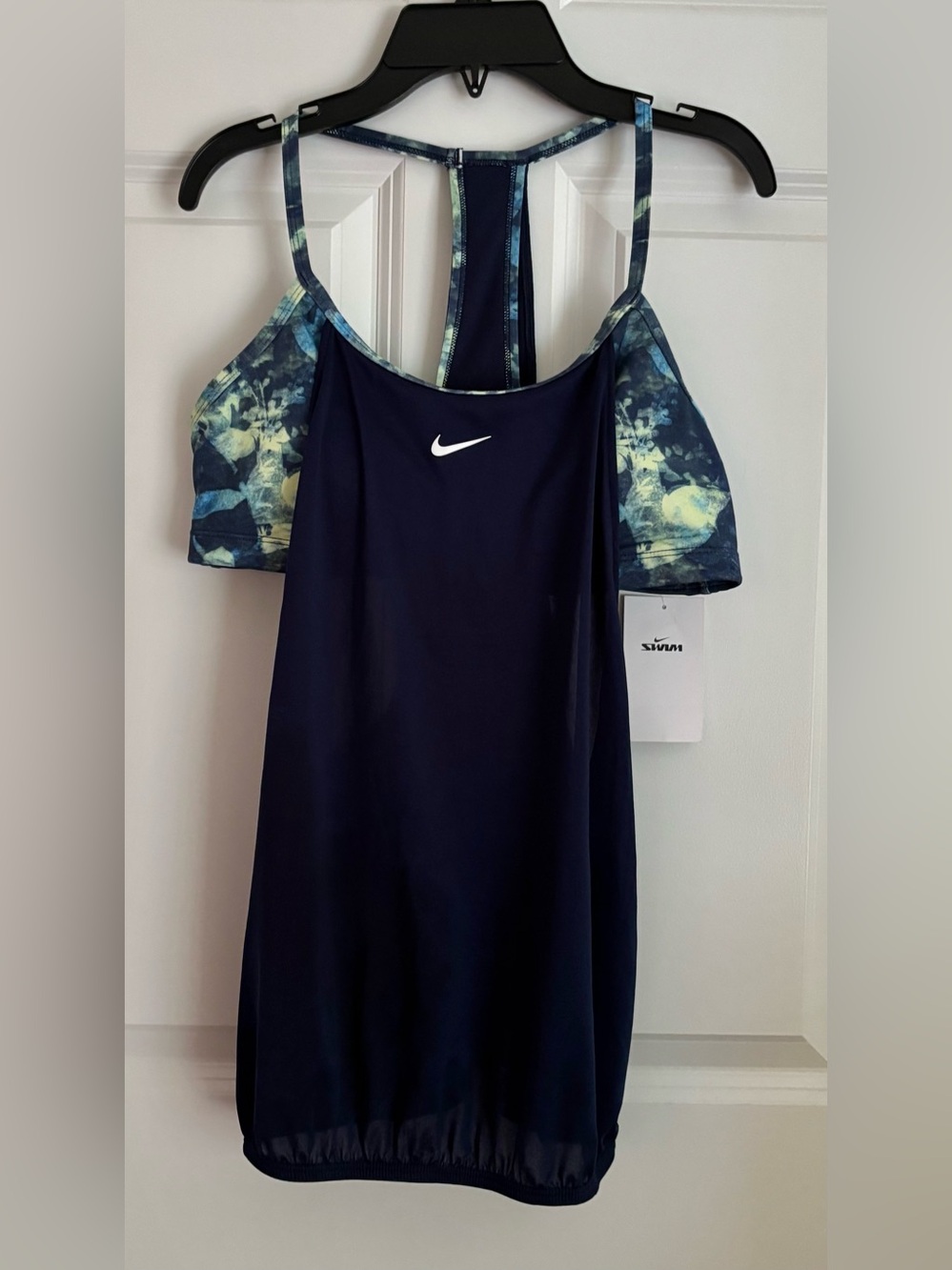 Nike Navy Racerback Tank with Blue-Green Printed Trim